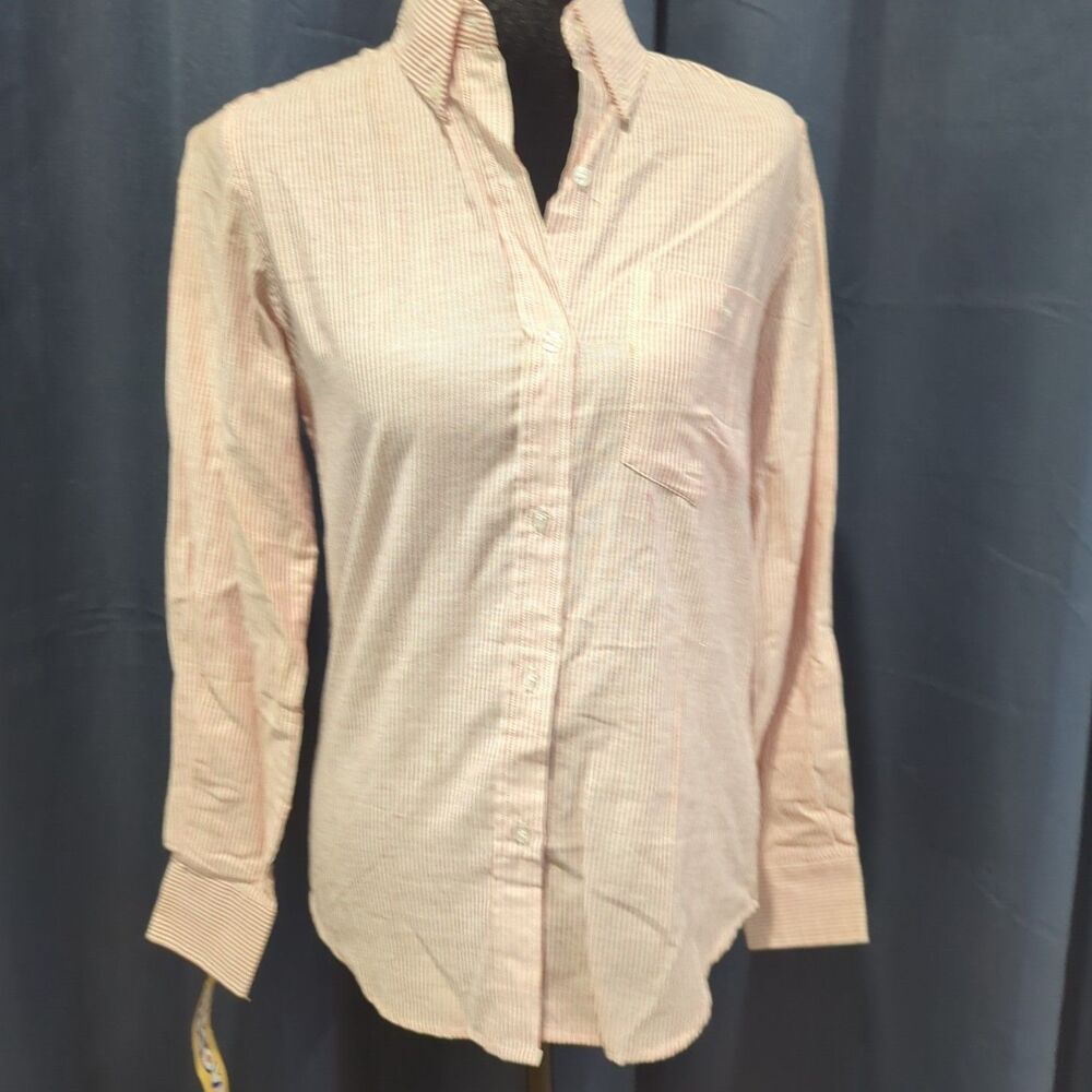 Discovery Button Up Shirt Women Med Vintage Red And White Strips